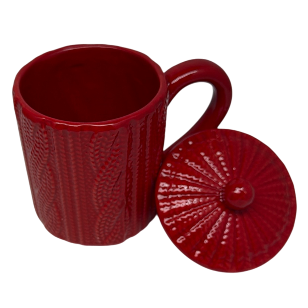 Red Knit-Look Mug With Lid