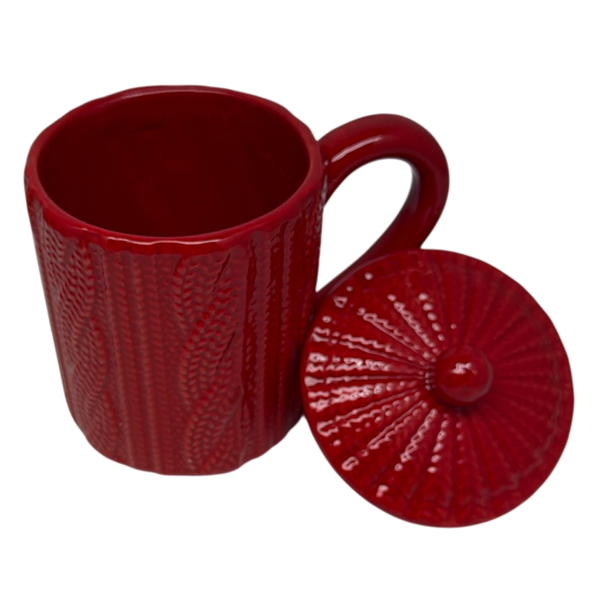 Red Knit-Look Mug With Lid