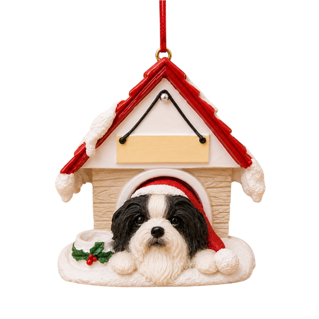 Ceramic Doghouse Ornament - Shih-Tzu Black