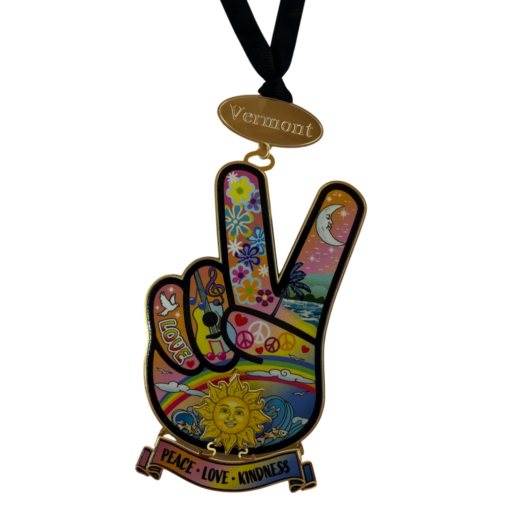 Hand Peace Sign Vermont Metal Ornament