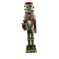 Red White and Green Nutcracker With Polka Dot Pom Pom Hat