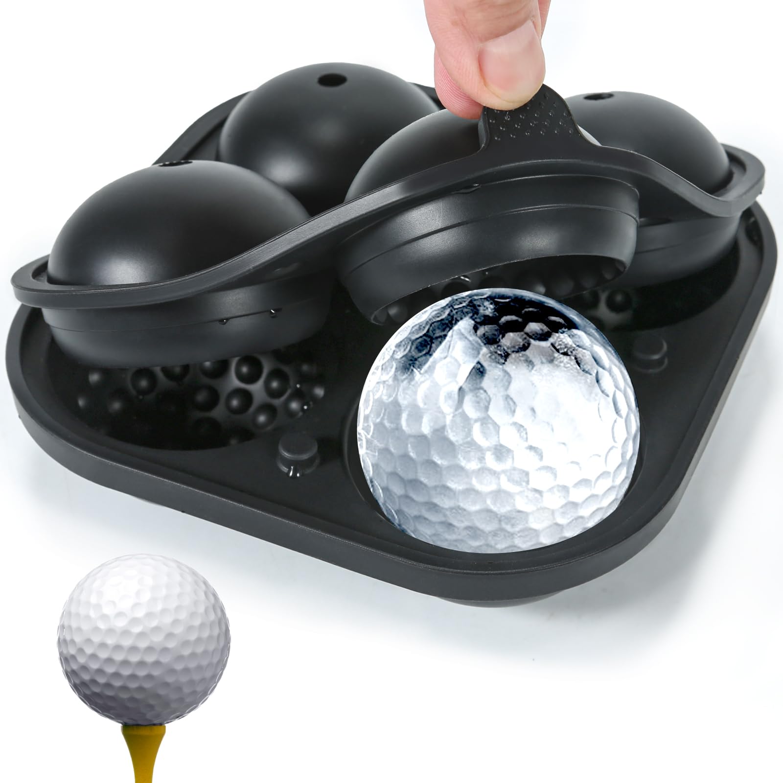4 Holes Ice Cubes Silicone 2.5 inch Golf Ball Ice Cube Molds for Whiskey Cocktails Beer Golf Gift Party Tray with Funnel