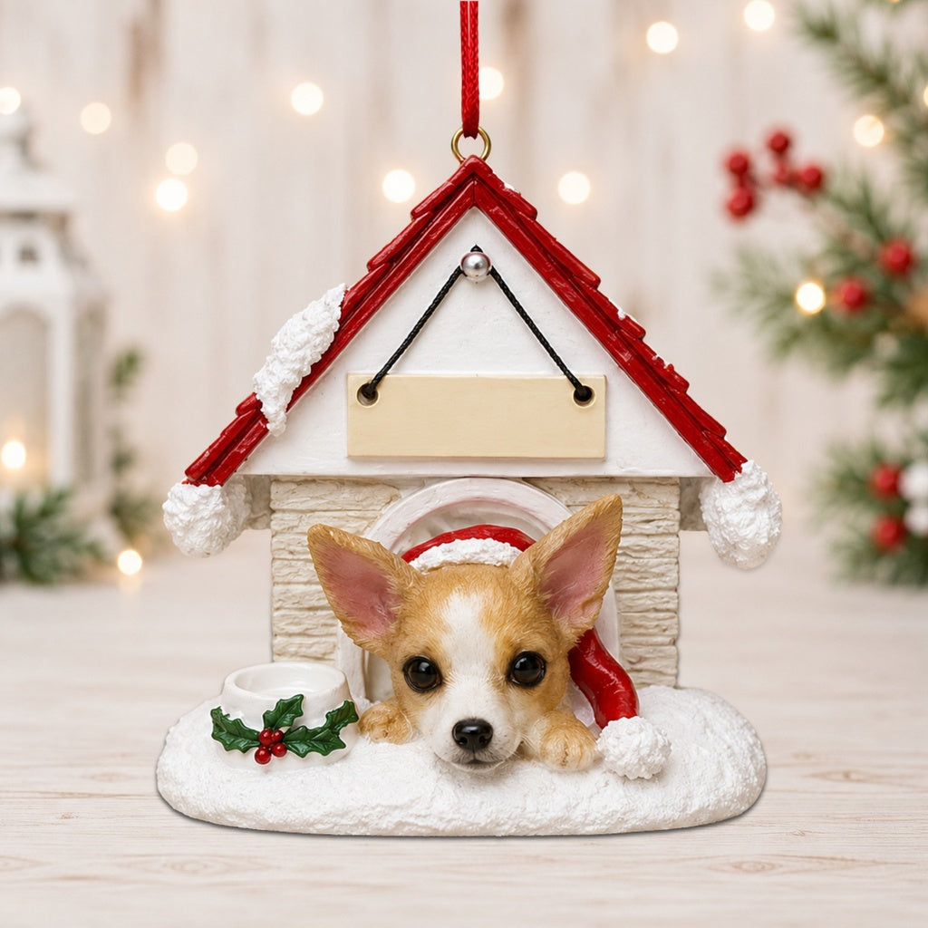 Ceramic Doghouse Ornament - Chihuahua - Tan