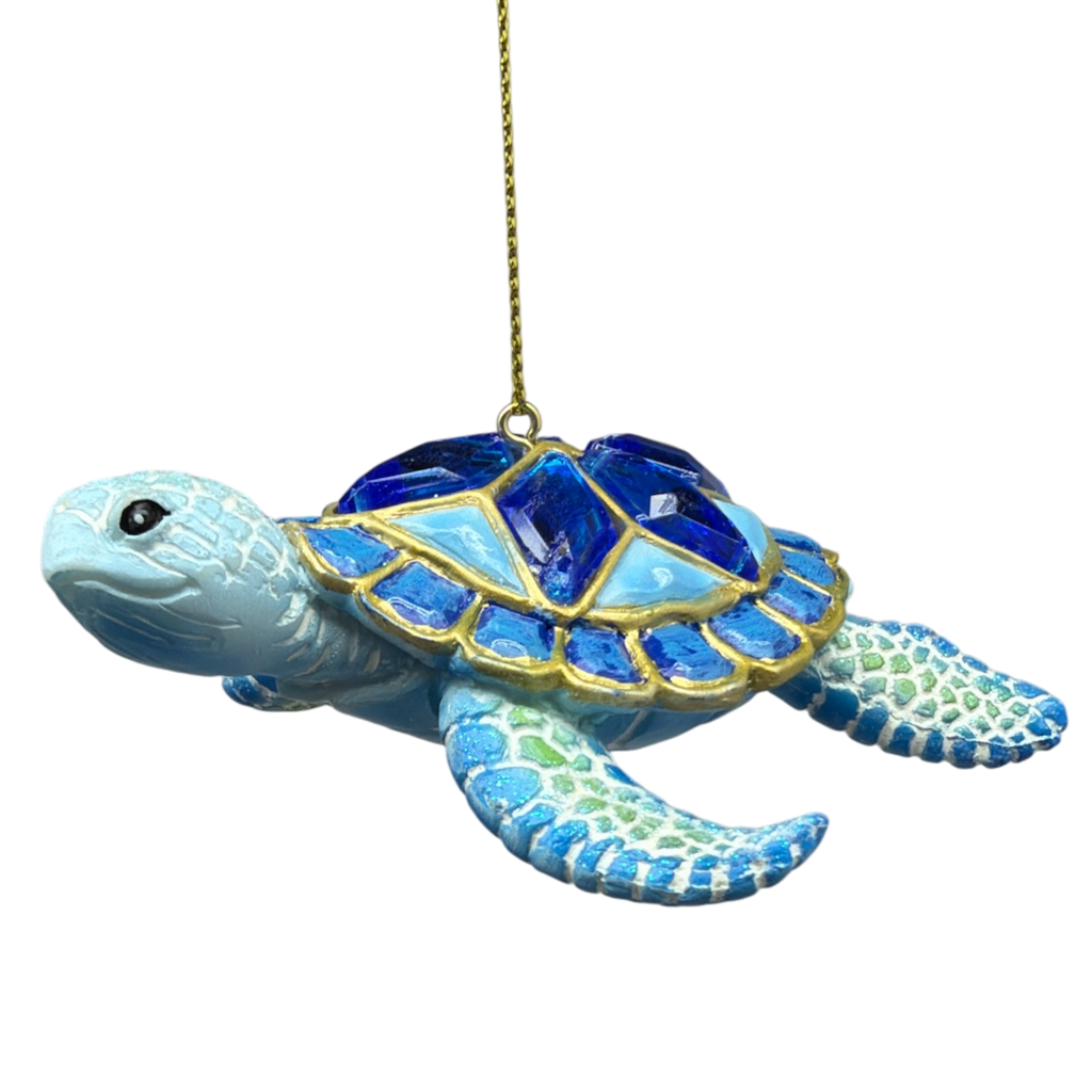Sea Turtle with Dark Blue Gems Ornament