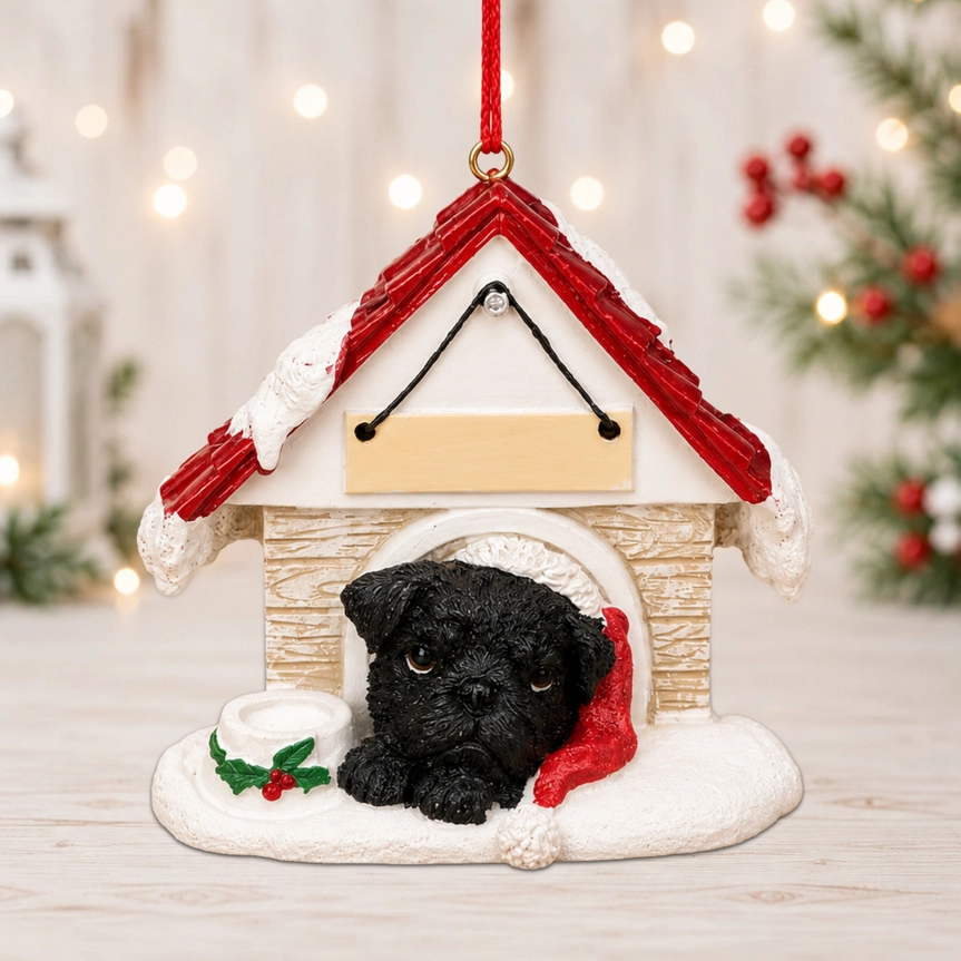 Ceramic Doghouse Ornament - Pug - Black