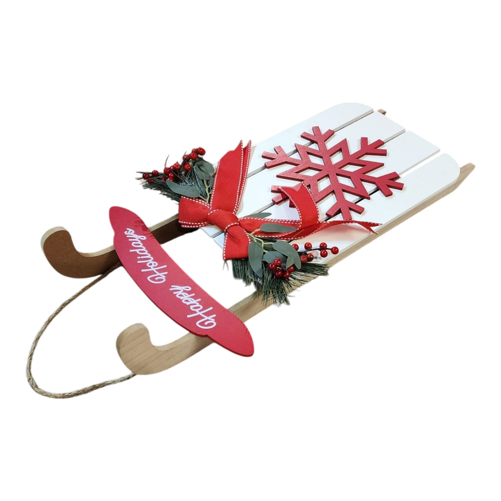 Wood Holiday Snowflake Sleigh - 24 Inch - White