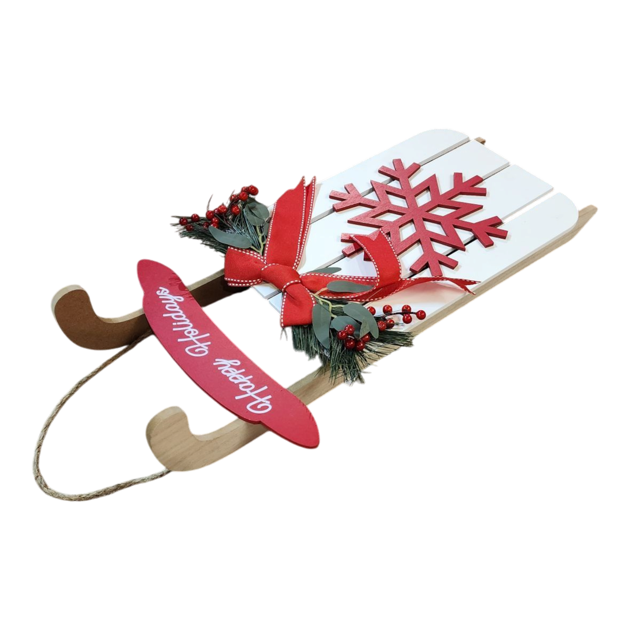 Wood Holiday Snowflake Sleigh - 24 Inch - White