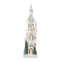 Lighted White Wood Church - 34.4 Inch