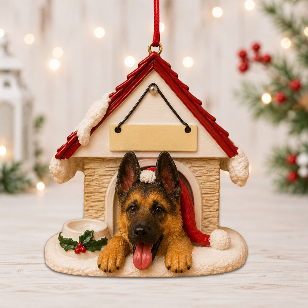 Ceramic Doghouse Ornament - German Shepherd