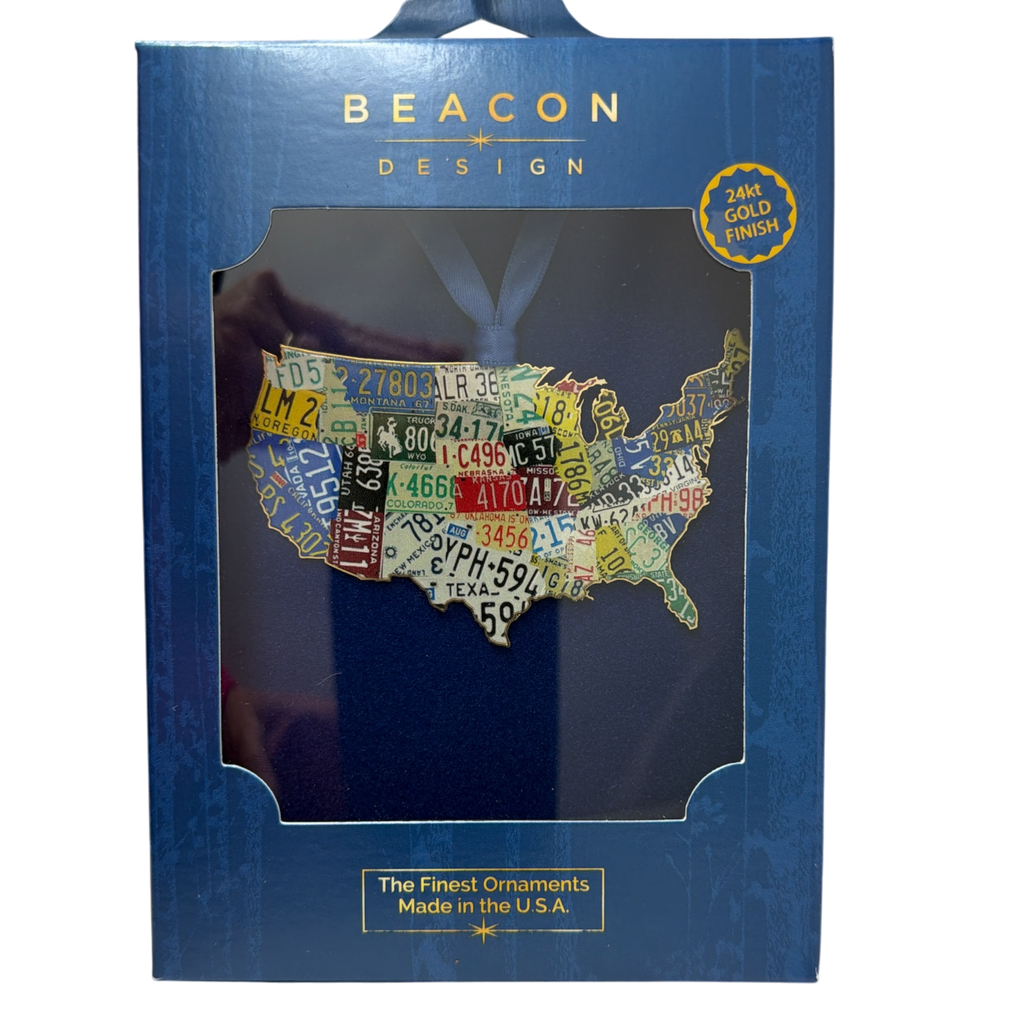 USA License Plate Map Ornament
