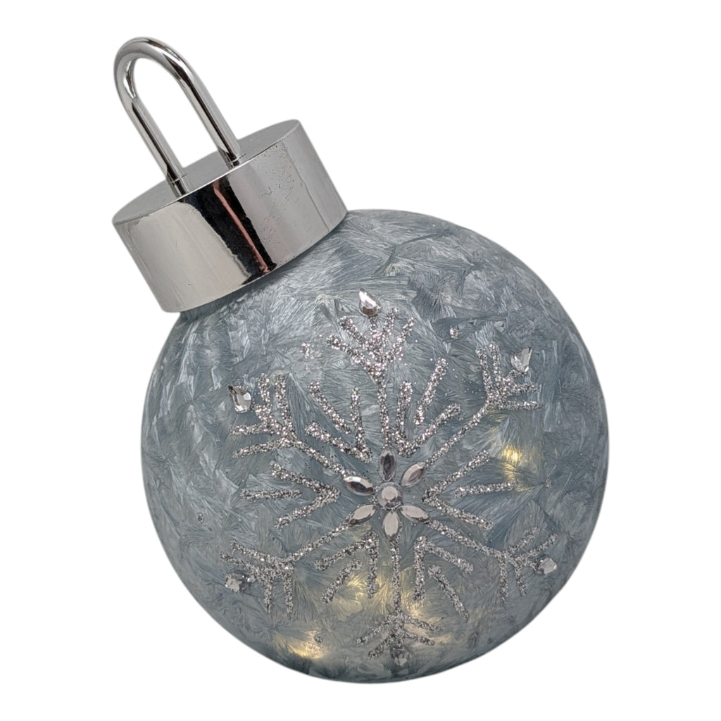 Frosted Blue-Green Lighted Snowflake Glass Ornament