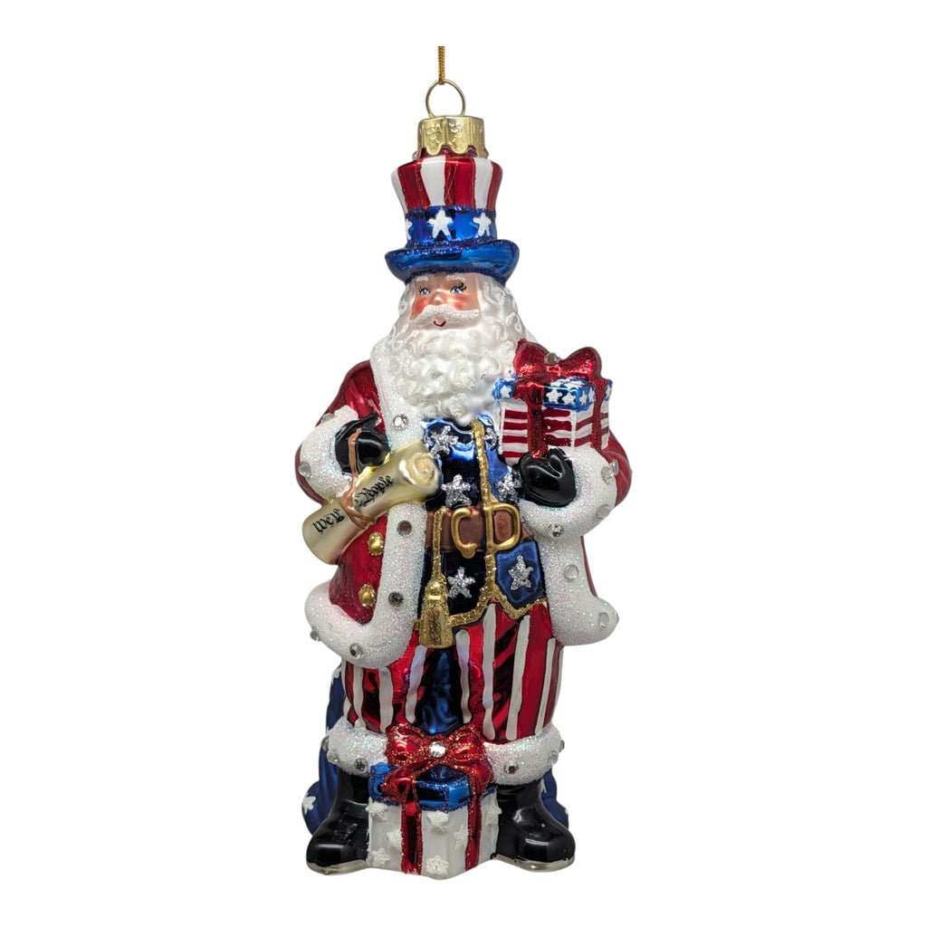 Bellissimo Glass Patriotic Santa Ornament