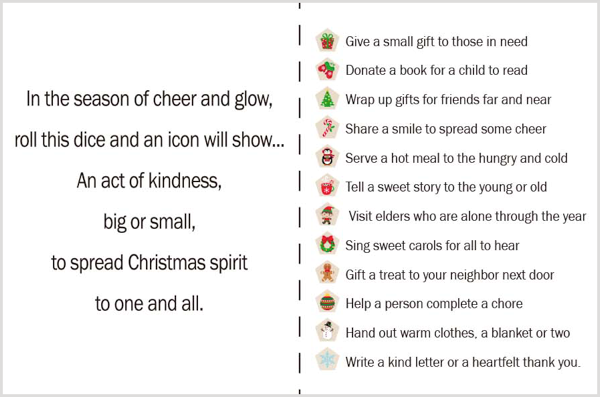 Christmas Time 12 Days of Kindness Dice