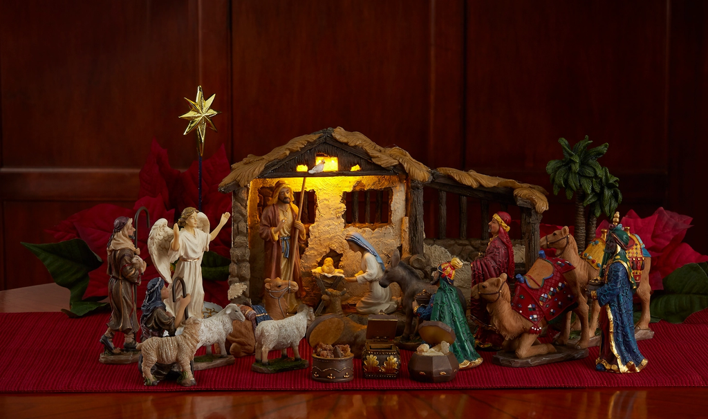 23 Piece 5 Inch Real Life Nativity Set - Includes All People, Lighted Manger, Chest Of Gold, Frankincense & Myrrh