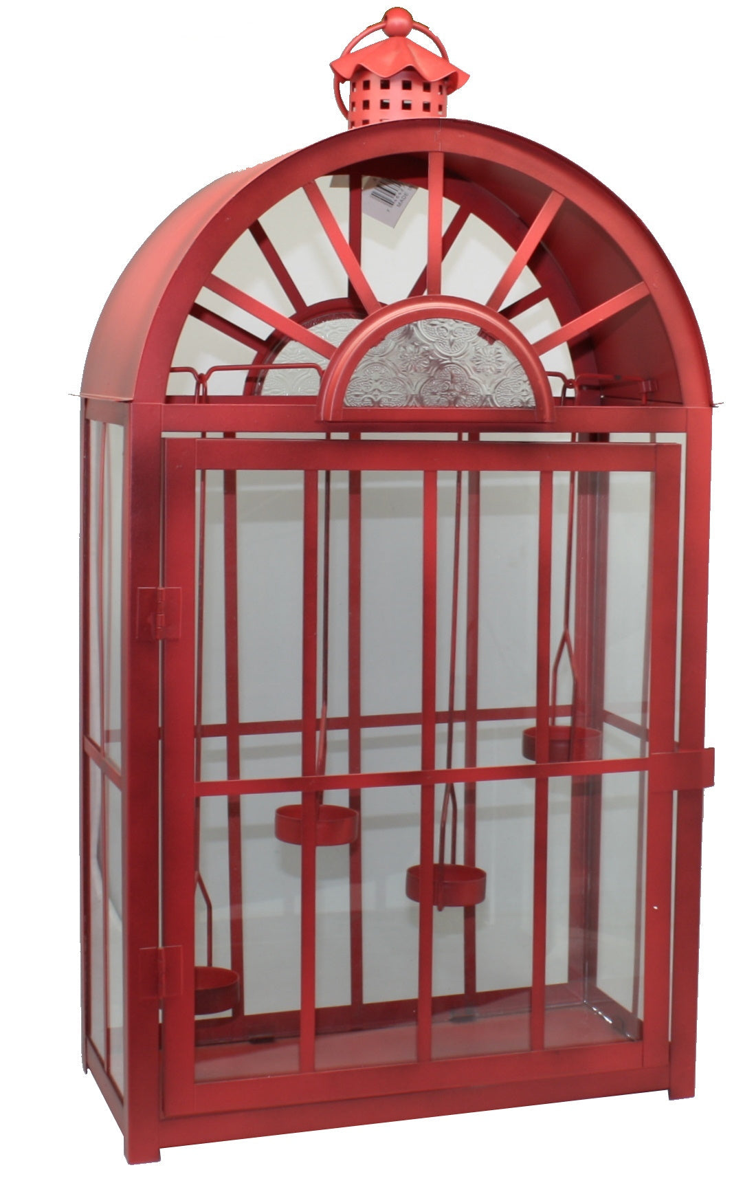 Red Tea Light Holder Metal/Glass - Large