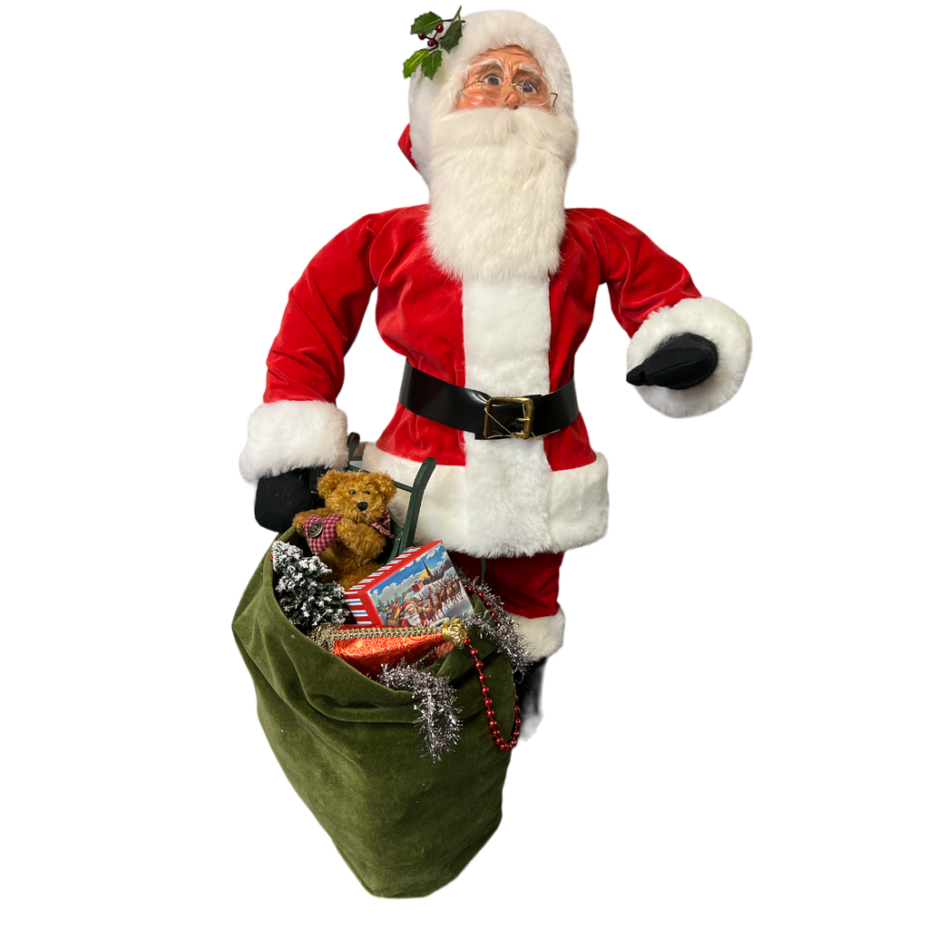 Red Velvet Santa With Bag of Toys