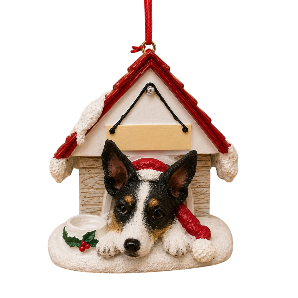 Ceramic Doghouse Ornament - Rat Terrier