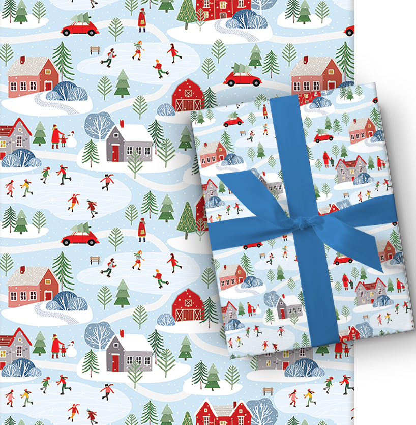 Holiday Whimsical Roll Wrap - 30" x 168" - Outdoor Skating