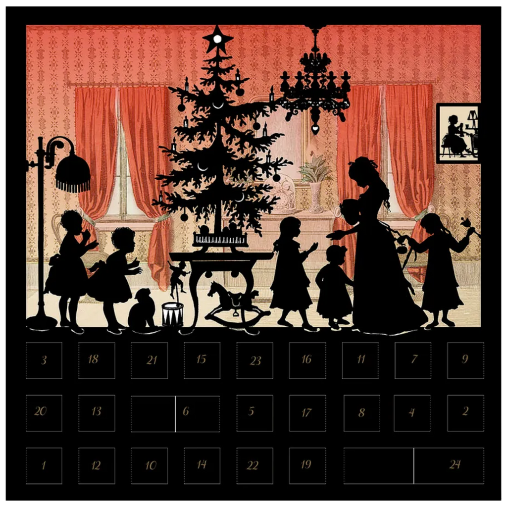 A Family's Timeless Christmas Celebration: Warmth and Wonder Indoors Silhouette Advent Card