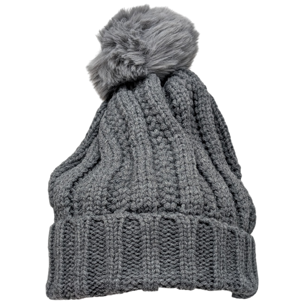 Knit Hat With Three Interchangeable Poms - Grey