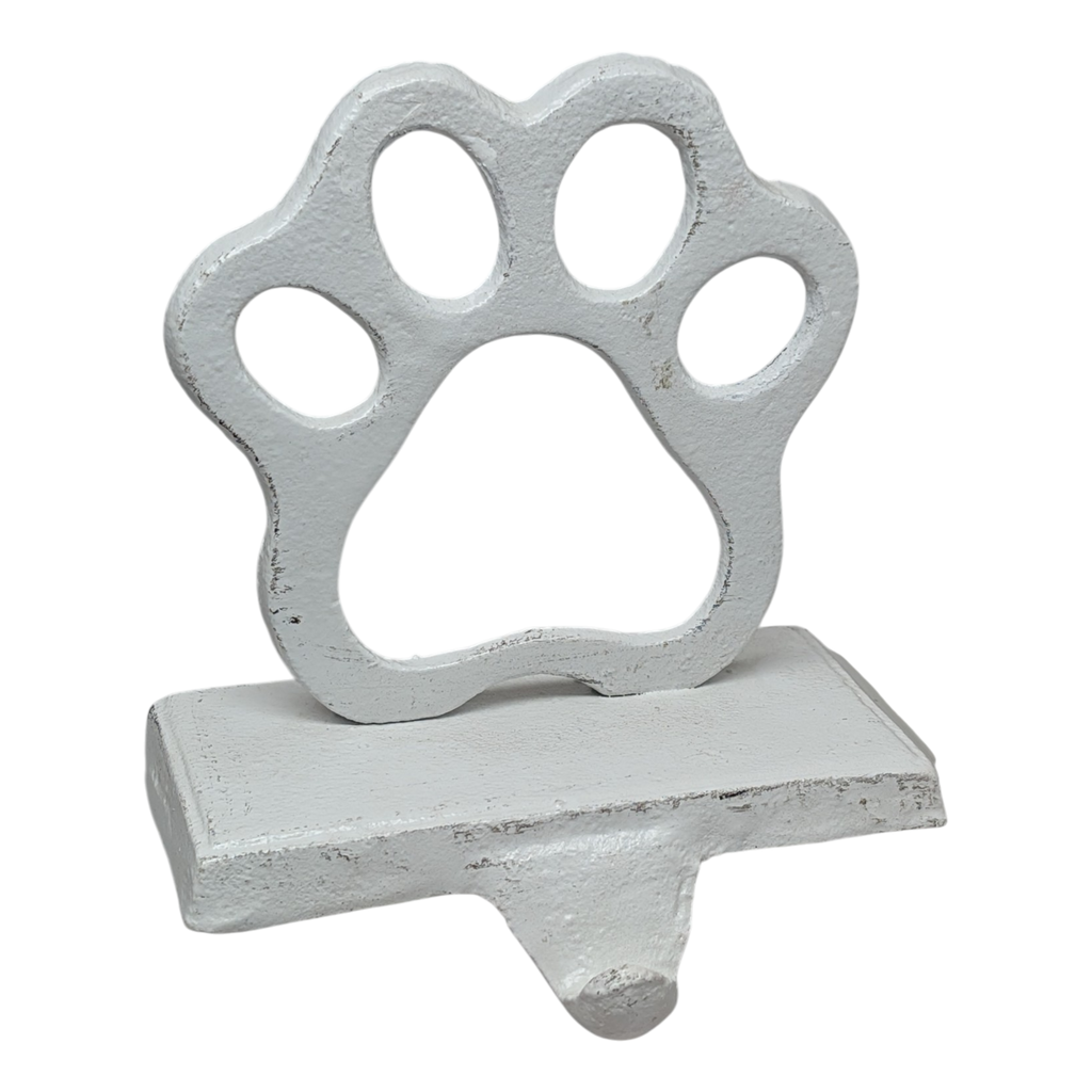 Cast Iron Paw Print Stocking Holder - White