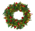 24 Inch Lighted Wreath With Red Balls