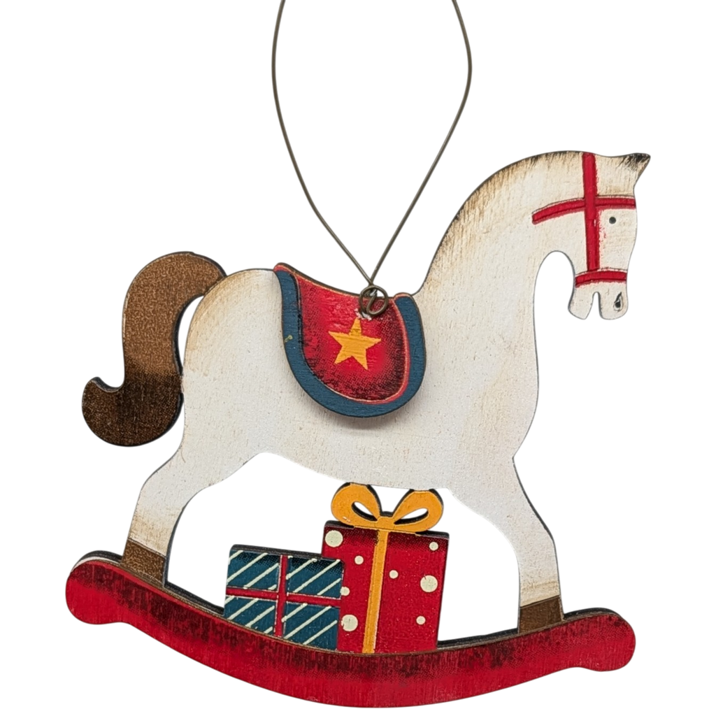 Prancer's Rocking Horse Dreams: Hand-Painted Plywood Ornament