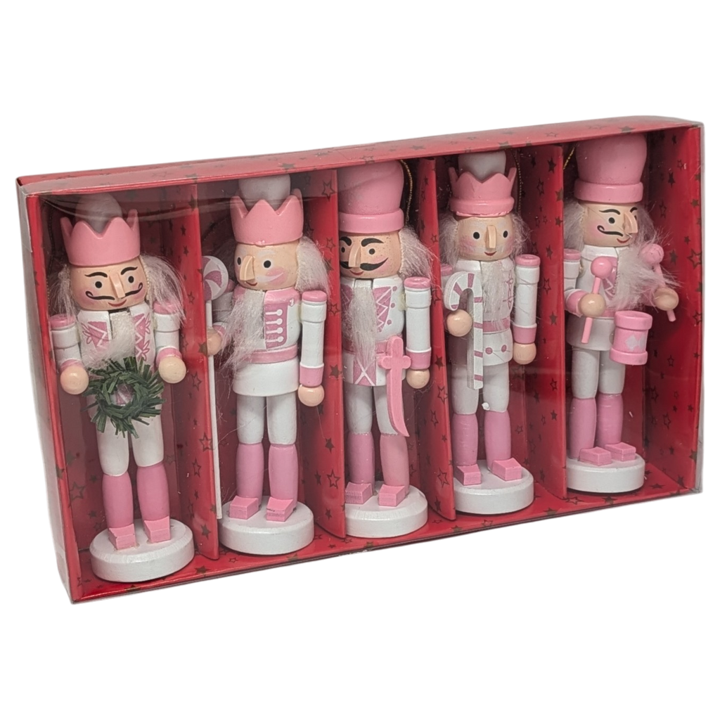 Pink And White Nutcracker Ornament - Set Of 5