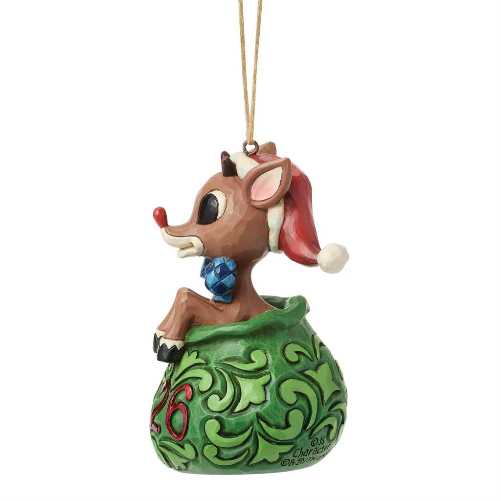 Dated 2026 Rudolph in Bag Ornament