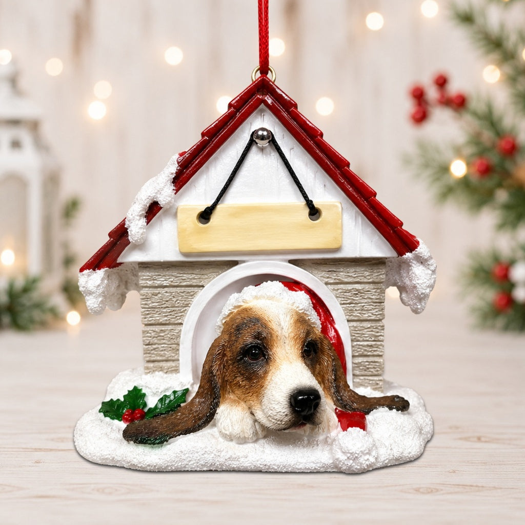 Ceramic Doghouse Ornament - Basset Hound