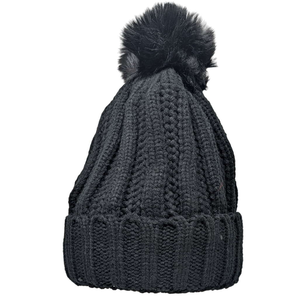 Knit Hat With Three Interchangeable Poms - Black