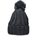 Knit Hat With Three Interchangeable Poms - Black