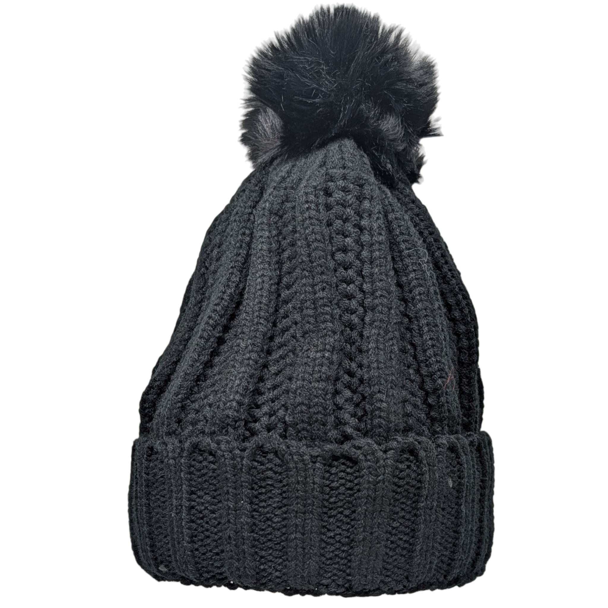Knit Hat With Three Interchangeable Poms - Black
