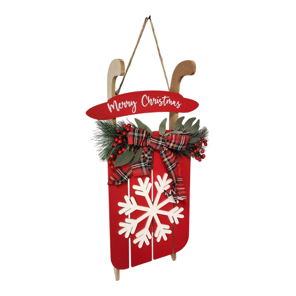 Wood Holiday Snowflake Sleigh - 24 Inch - Red