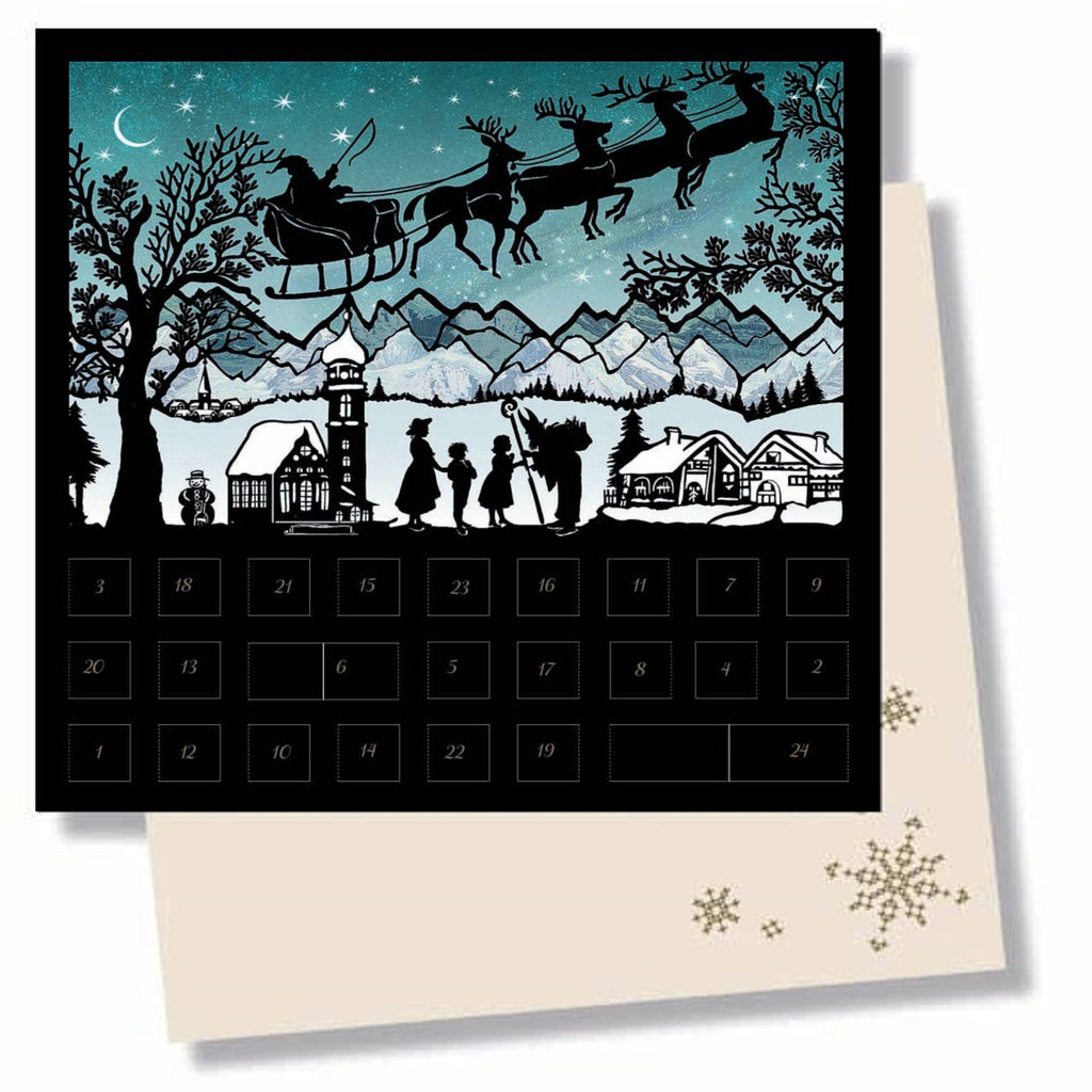 Santa's Journey Across the Winter Sky: A Town's Magical Vigil Silhouette Advent Card