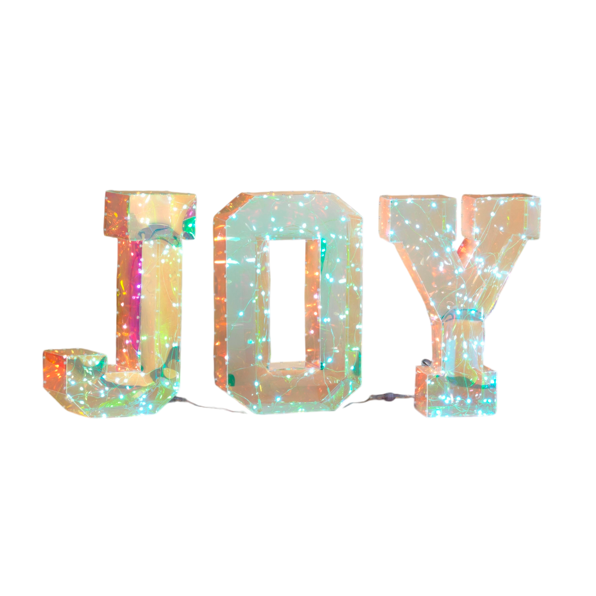 3-Pc Set of 18"H USB Electric RGB Lighted Holographic "JOY" Decoration w/ Remote Control