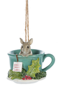 Holiday Mouse With Teacup Ornament - Holly Jolly