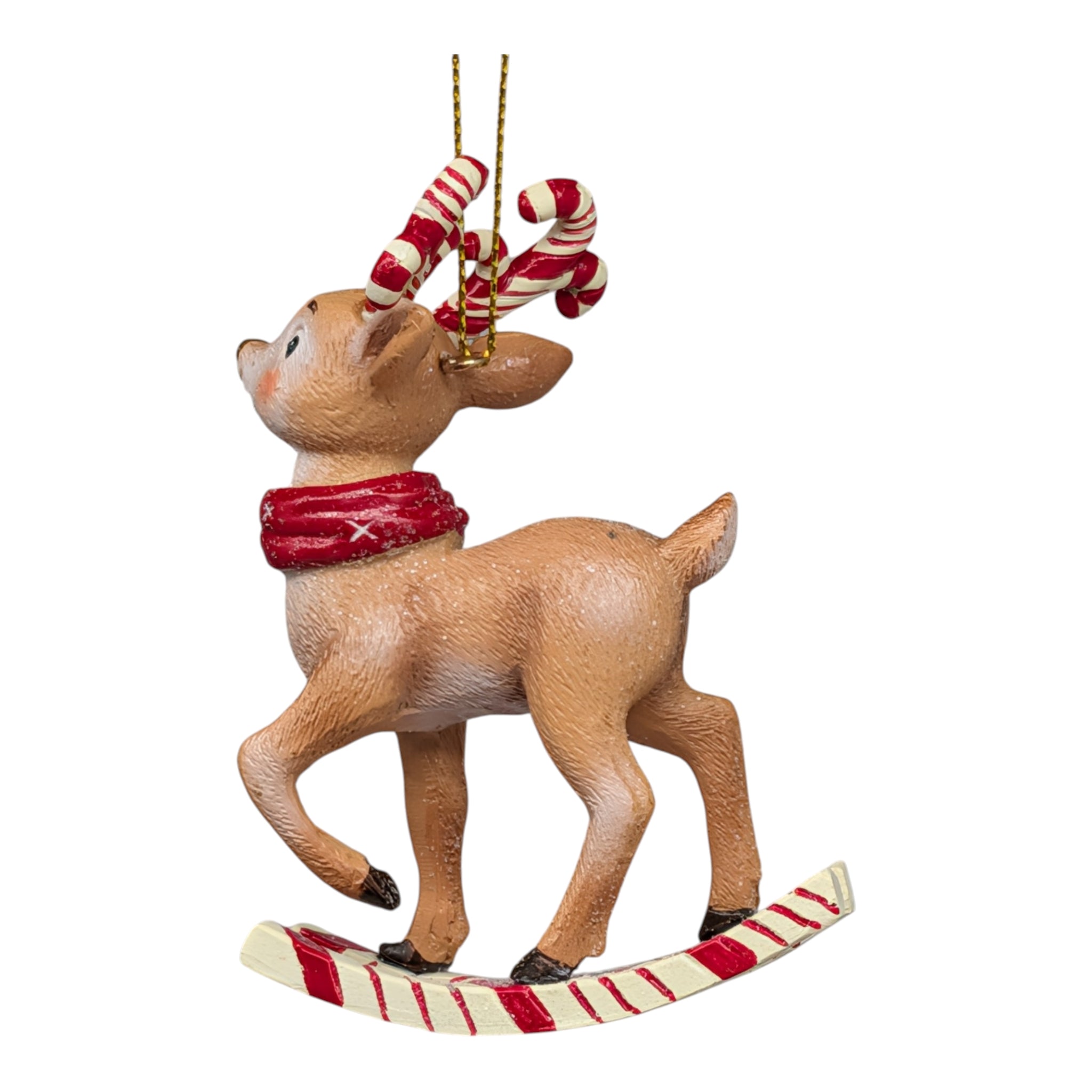 Candy Cane Rocking Reindeer Ornament