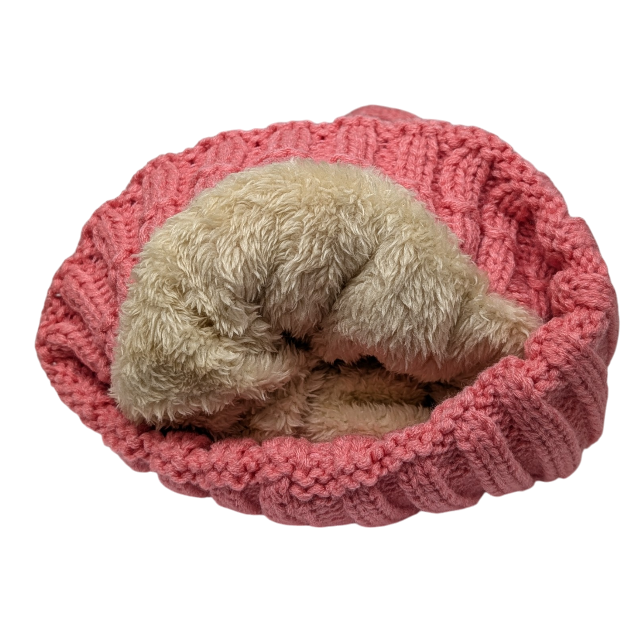 Knit Hat With Three Interchangeable Poms - Rose Pink