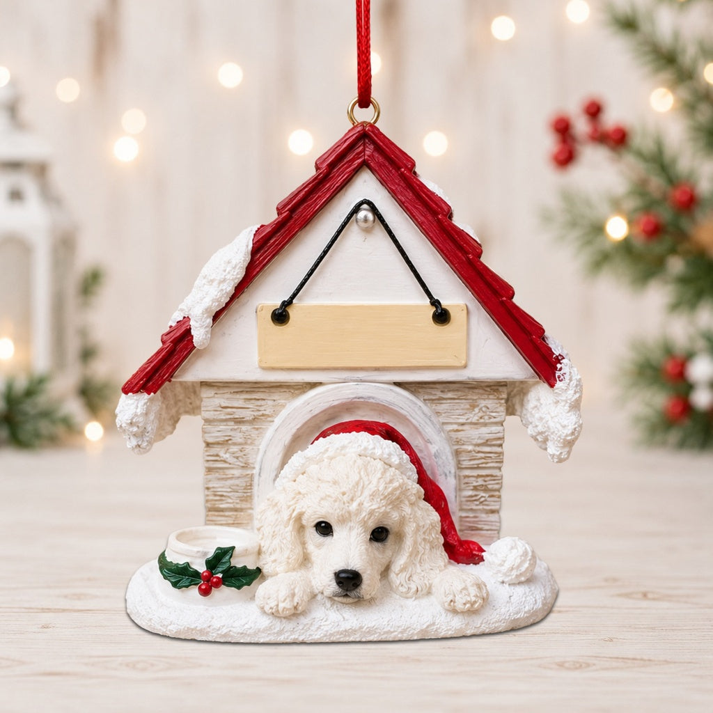 Ceramic Doghouse Ornament - Poodle White