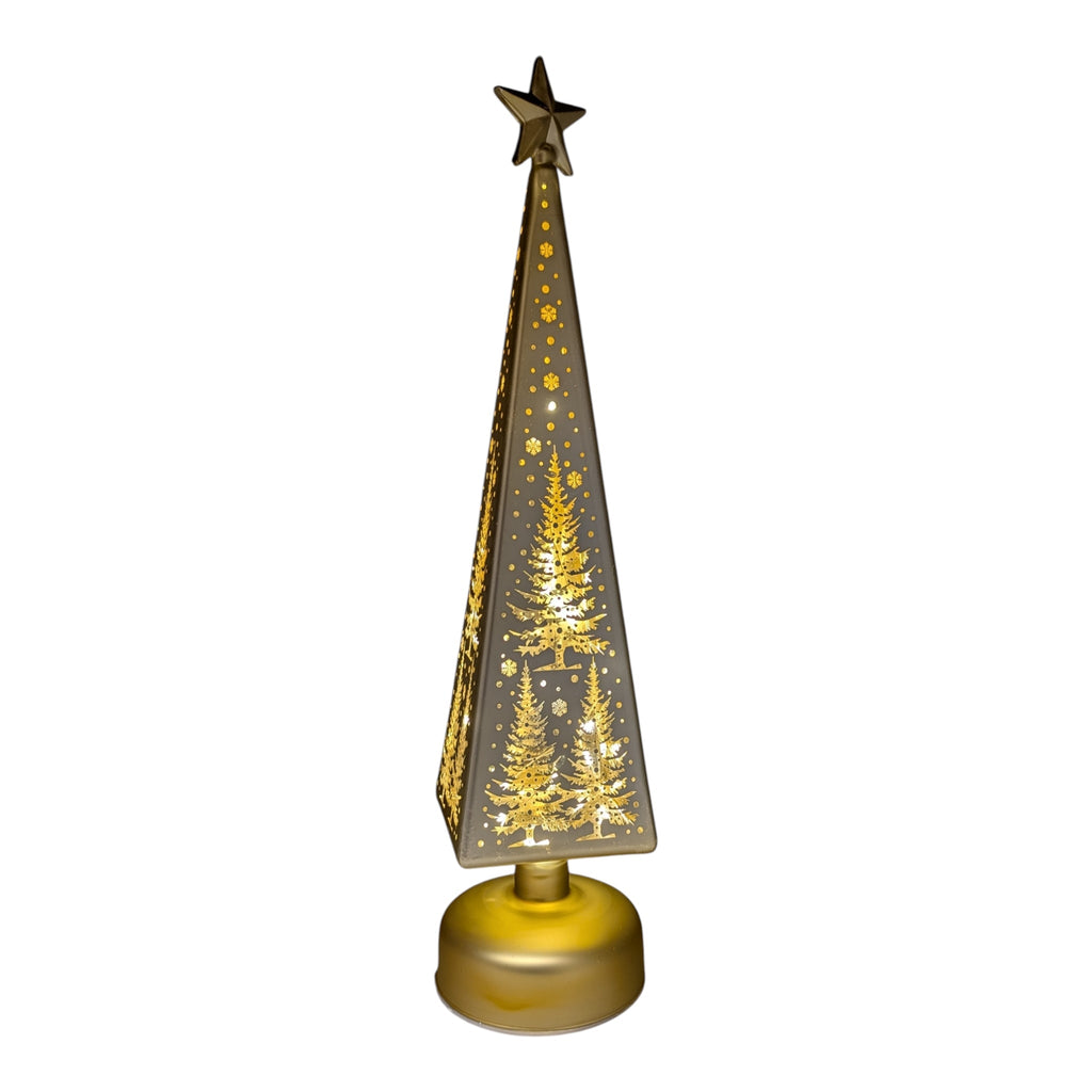 Etched Glass Tree with Star Topper LED Luminary