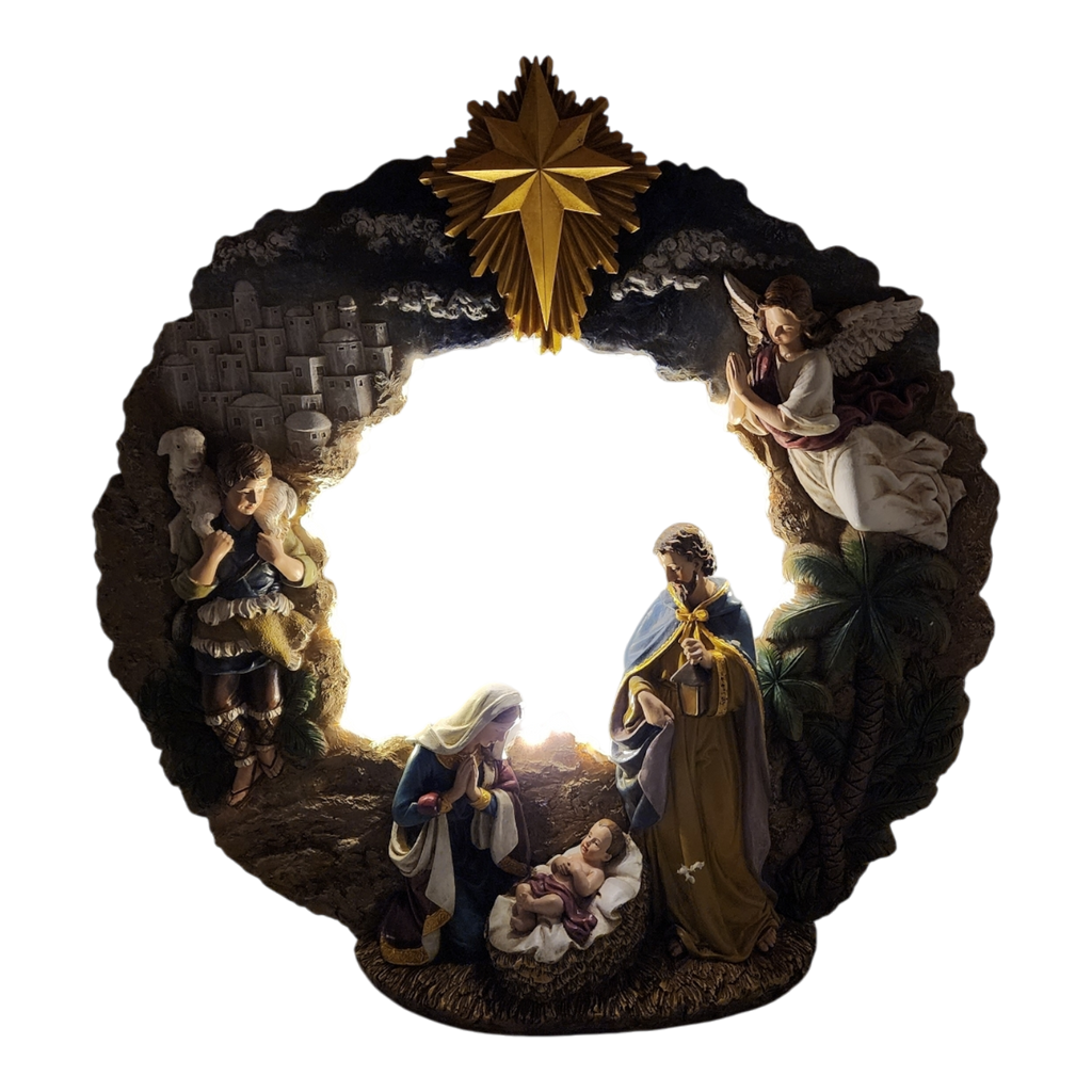 Lighted Nativity Tabletop Wreath -17 Inch