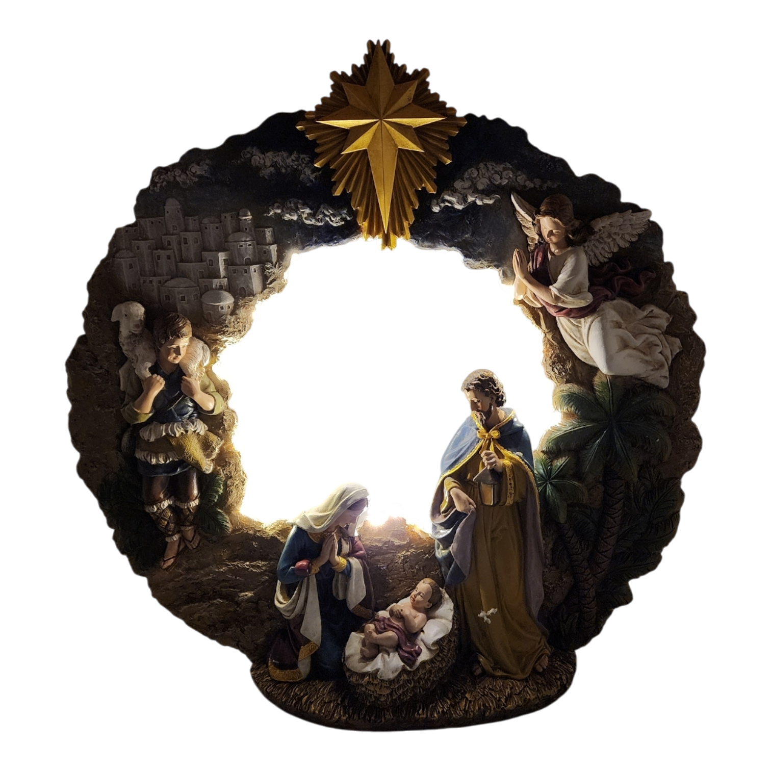 Lighted Nativity Tabletop Wreath -17 Inch