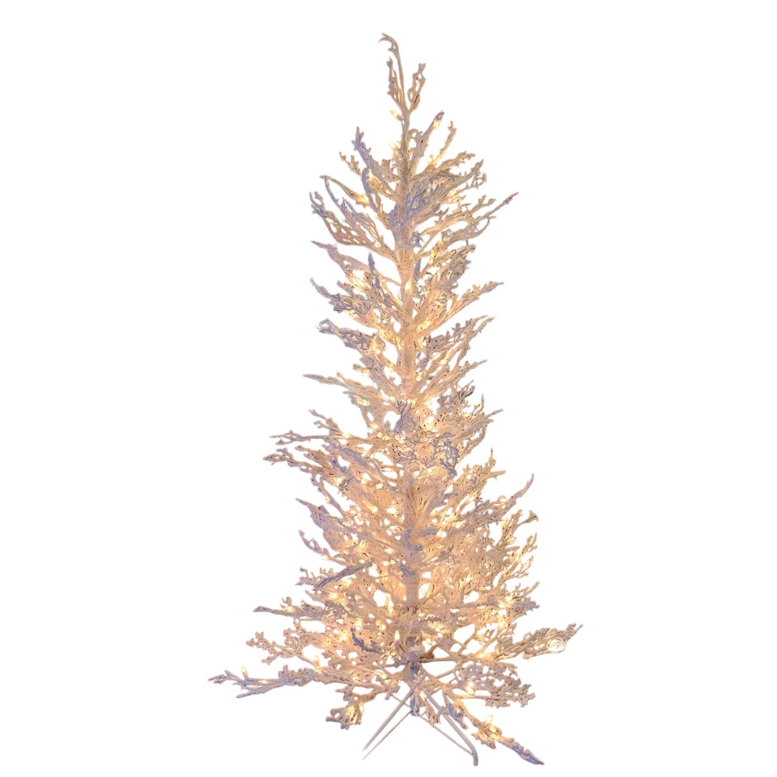 Flocked White Twig Tree - 6.5 ft - 200 UL Clear Lights