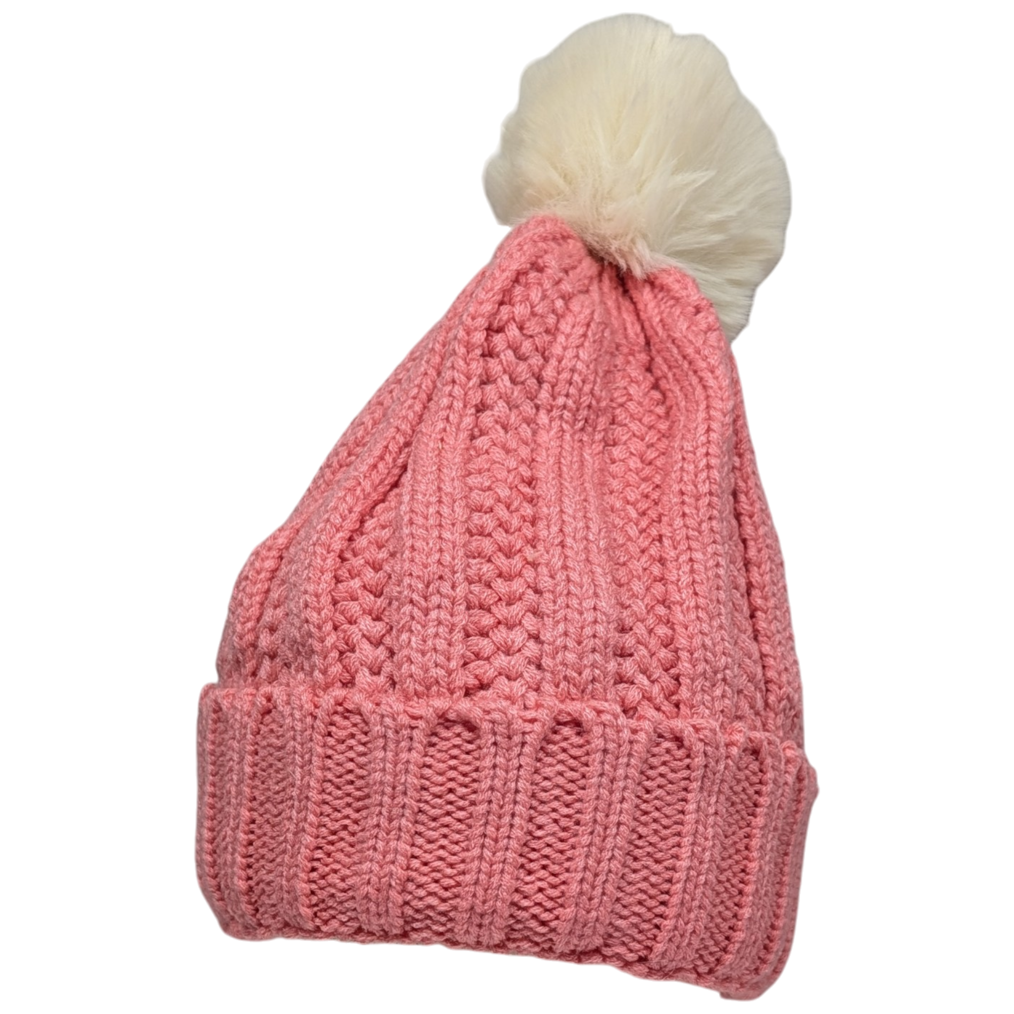 Knit Hat With Three Interchangeable Poms - Rose Pink