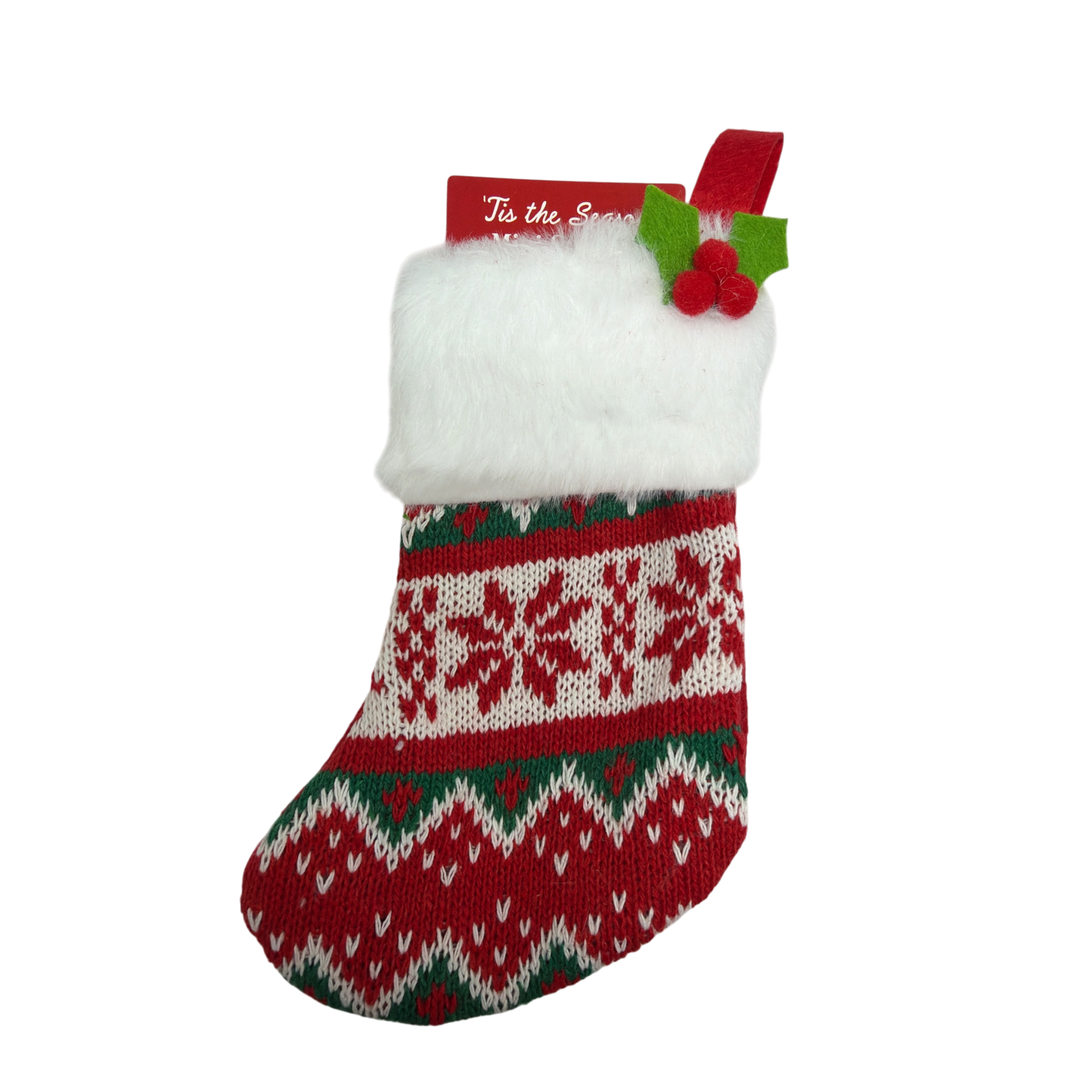 Mini Knit Stocking - Red With Red Snowflake