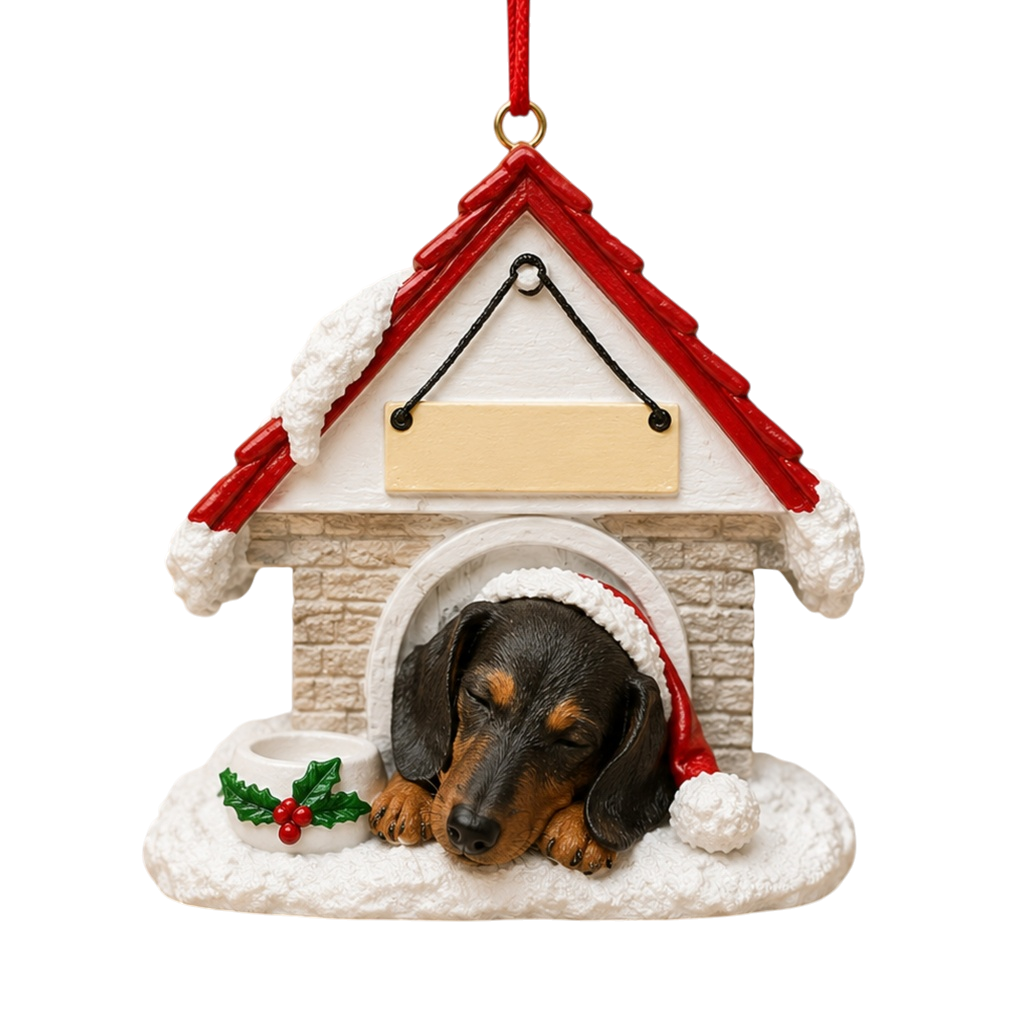 Ceramic Doghouse Ornament - Dachshund- Black