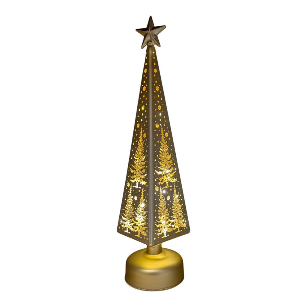 Etched Glass Tree with Star Topper LED Luminary