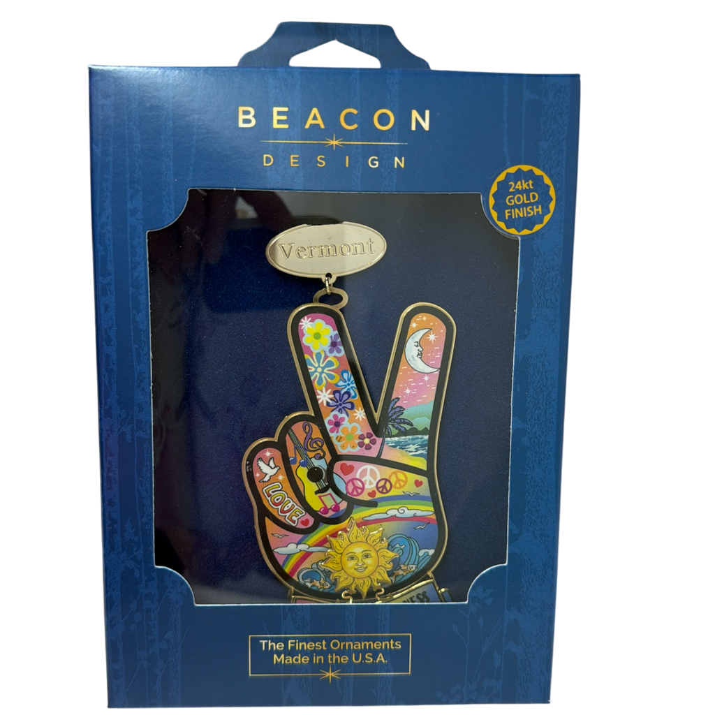 Hand Peace Sign Vermont Metal Ornament
