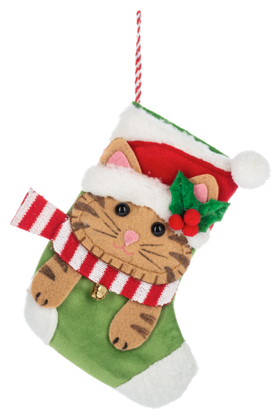 Mini Pet Stockings Gift Card Holder / Ornament - Cat Red Scarf
